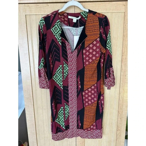 NWT Diane Von Furstenberg Rose Patchwork 3/4 Sleeve 100% Silk Dress Size 4 - Picture 2 of 7